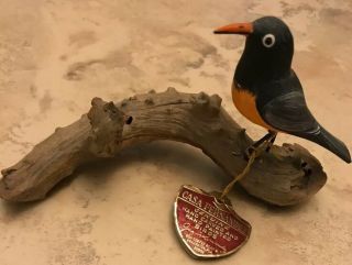 Vintage Collectible Casa Fernandez Hand Carved & Painted Bird On Driftwood Art