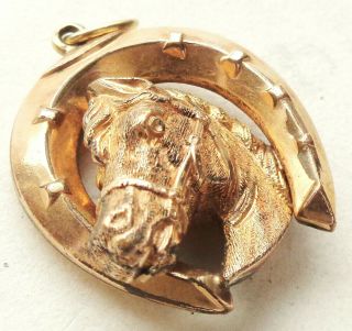 Vintage Gold Plated Pendant Of The Lucky Horse Shoe & Horse Head