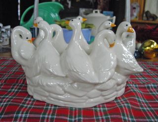 Ceramic Ducks Geese White Centerpiece Bowl
