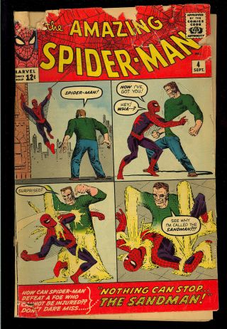 Spider - Man 4 Origin & 1st App.  Sandman Marvel Comic 1963 Fr - Gd
