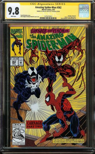 Spider - Man 362 Cgc 9.  8 Ss Stan Lee Carnage Venom App Mark Bagley Cover