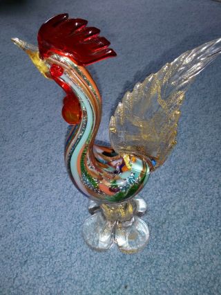 Vintage Hand Blown Glass Rooster - Purchaced In Capri,  Italy - Vivid Colors - 9 " High