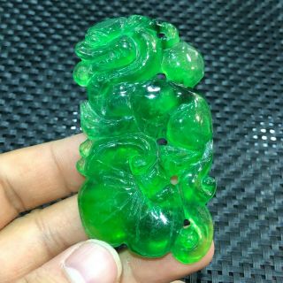 Collectible Chinese Green Jadeite Jade Handwork Fortune Pi Xiu & Ruyi Pendant