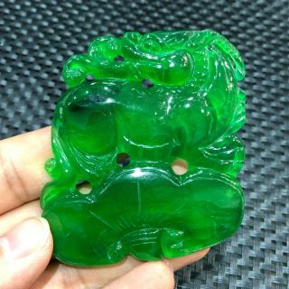 Chinese Rare Collectible Green Jadeite Jade Carve Handwork Pi Xiu & Ruyi Pendant
