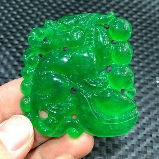 Collectible Green Jadeite Jade Carved Fortune Pi Xiu Handwork Chinese Pendant