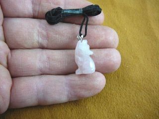 An - Coy - 5) Howling Coyote Wolf Pink Rose Quartz Carving Pendant Necklace Figurine
