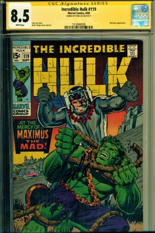 The Incredible Hulk 119 Cgc 8.  5 Wp Ss Signed By Stan Lee - Stan Lee Story/script
