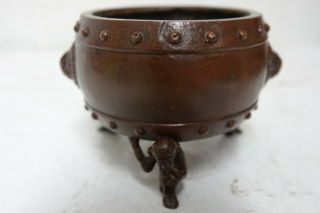 Very Decorative Chinese Bronze Censer With Seal Mark On Base - Monkey Supports