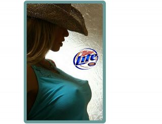 Miller Lite Beer Cowgirl In Blue Top Refrigerator / Tool Box Magnet