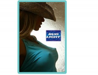 Budlight Beer Cowgirl In Blue Top Refrigerator / Tool Box Magnet