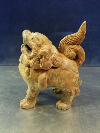 Vintage Cast Iron Foo Dog Incense Burner,  Chinese Guardian Lion Figurine,  6 " H
