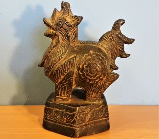 Antique Chinese Large Bronze Mythical Beast / Foo Dog Scroll Weight,  Fine Detail