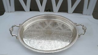 Vintage Silver Plated Large Tray Twin Handled Galleried Fretwork Rectangular