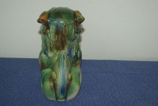 Vintage Chinese Asian Glazed Ceramic Foo Dragon Dog Statue,  Green,  Brown,  White 4