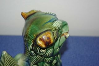 Vintage Chinese Asian Glazed Ceramic Foo Dragon Dog Statue,  Green,  Brown,  White 6