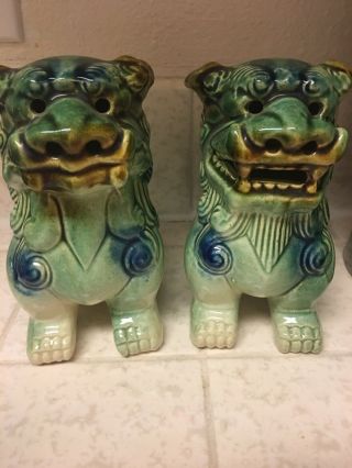 Set Of 2 Vintage Chinese Ceramic Foo Dog Figurine Asian Mid Century Modern
