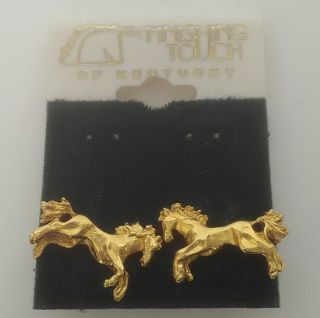 Finishing Touch Kentucky Derby Horse Equestrian Pierced Earrings Gold