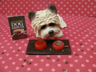 Handsculpted Cairn Terrier Dog With Spilled Food Figurine