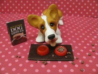 Handsculpted Welsh Corgi Pembroke Dog With Spilled Food Figurine