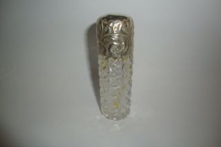 Rare Victorian Cut Glass Solid Silver Top Perfume Bottle Birmingham 1894