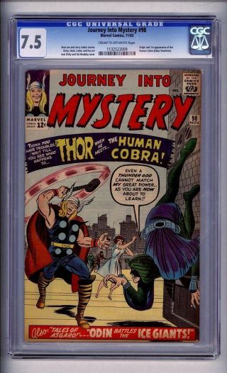 Cgc (marvel) Journey Into Mystery/thor 98 Vf - 7.  5 1963 C - Ow Cobra App Pg