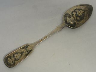 Antique Russian 84 Silver Niello Enamel Spoon,  Circa 1875.  32 Grams 6.  9 "