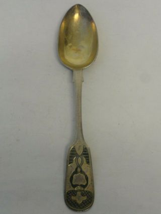 Antique Russian 84 silver niello enamel spoon,  circa 1875.  32 grams 6.  9 