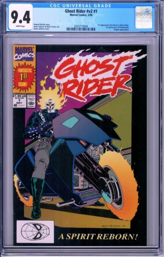 Ghost Rider V2 1 Cgc 9.  4 Wp 1990 Nm 1st Ap Dan Ketch,  Deathwatch & Barbara Ketch