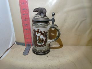 GERZ WILDLIFE STEIN,  MADE IN WEST GERMANY - GRIZZLY BEAR ON LID BY ZINN 3