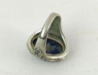 Antique Chinese Export Silver Filigree Carved Lapis Lazuli Ring Adjustable Size 6