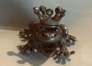 Frog Froggy Kiss Me Crown Prince King Fairy Tale Rhinestone Heart Pewter Toad