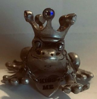 FROG Froggy Kiss Me Crown Prince King Fairy tale Rhinestone Heart Pewter toad 2