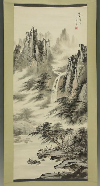 掛軸1967 Chinese Hanging Scroll " River And Waterfall Landscape " @b931