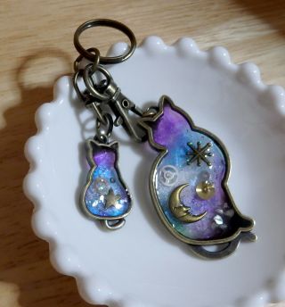 Handmade Accesory Lovely Space Parent and Child cat keyring Japan 2