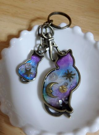 Handmade Accesory Lovely Space Parent and Child cat keyring Japan 3