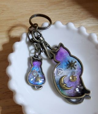 Handmade Accesory Lovely Space Parent and Child cat keyring Japan 4