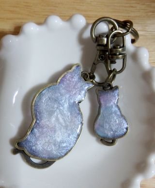 Handmade Accesory Lovely Space Parent and Child cat keyring Japan 5