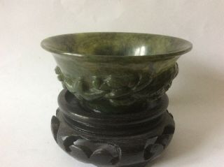 Antique Vintage Chinese Oriental Spinach Jade Bowl.