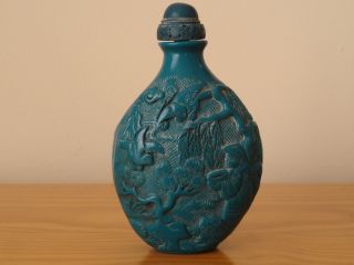 c.  19th - Antique Vintage Chinese China Turquoise Hand Carved Snuff Bottle - Mark 5