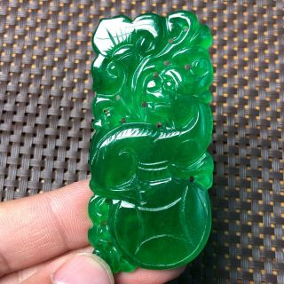 Chinese Collectible Green Jadeite Jade Fortune Pi Xiu & Ruyi Handwork Pendant