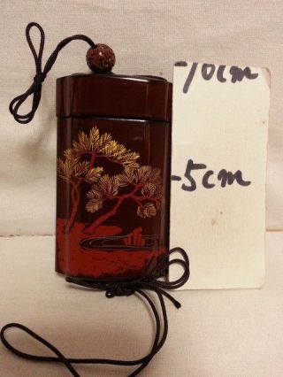 Japanese Pillbox Inro Pine Tree Brown Case Vg