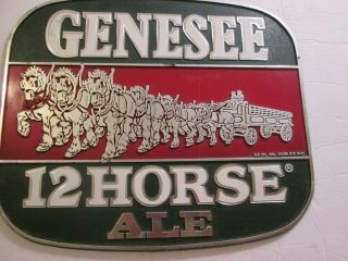 GENESEE BEER SIGN 12 HORSE ALE ADVERTISING USA NY HARD PLASTIC 11 1/2 X 10 3