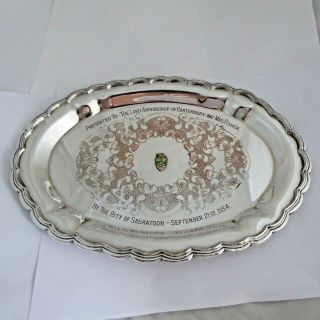 Vintage Silver Plate Oval Salver Tray - Lord Archbishop Of Canterbury 1954