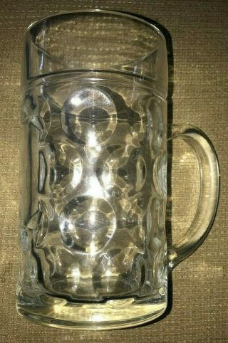 Vintage 1 Liter German Clear Glass Beer Mug Stein Dimple Pattern