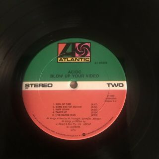AC/DC Blow Up Your Video LP 88 ATLANTIC A1 - 81828 PLAYS NEAR VG,  /VG, 4