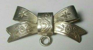 Antique Victorian Sterling Silver Bow Brooch Pin Hanging Loop Hm Birmingham 1900