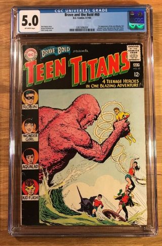 Brave And The Bold 60,  (1965),  Cgc 5.  0,  1st Appearance Wonder Girl,  Teen Titans