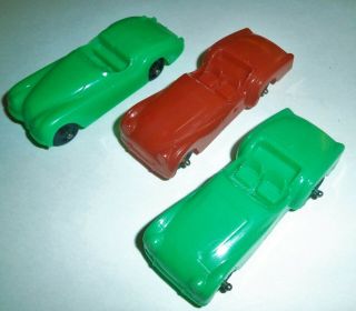 3 Vintage Tootsietoy Hard Plastic Triumph Tr - 3 & Jaguar Xk Convertible Cars