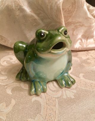 Croaking Green Glazed Ceramic Frog Figurine Figure