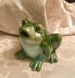 Croaking Green Glazed Ceramic Frog Figurine Figure 2
